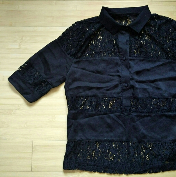 Guess Striped & Blocked Lace Top - Picture 2 of 10